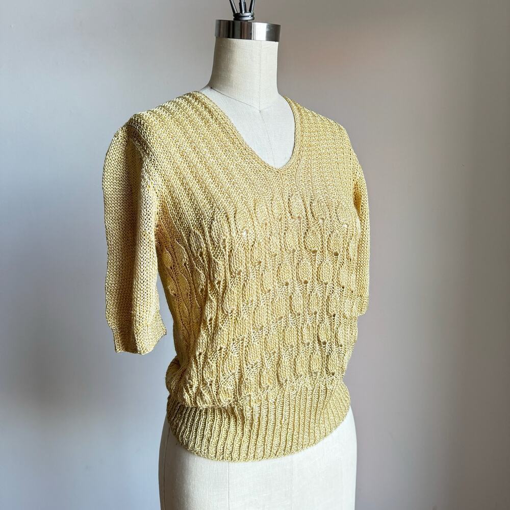 Vintage Knit Gold Short-sleeve Top